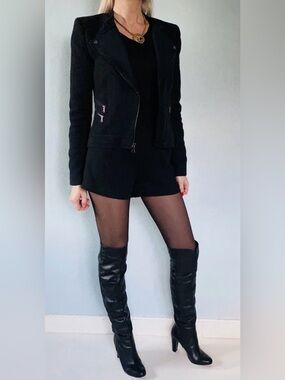 BCBGMaxAzria silk blend black Textured Moto crop blazer medium